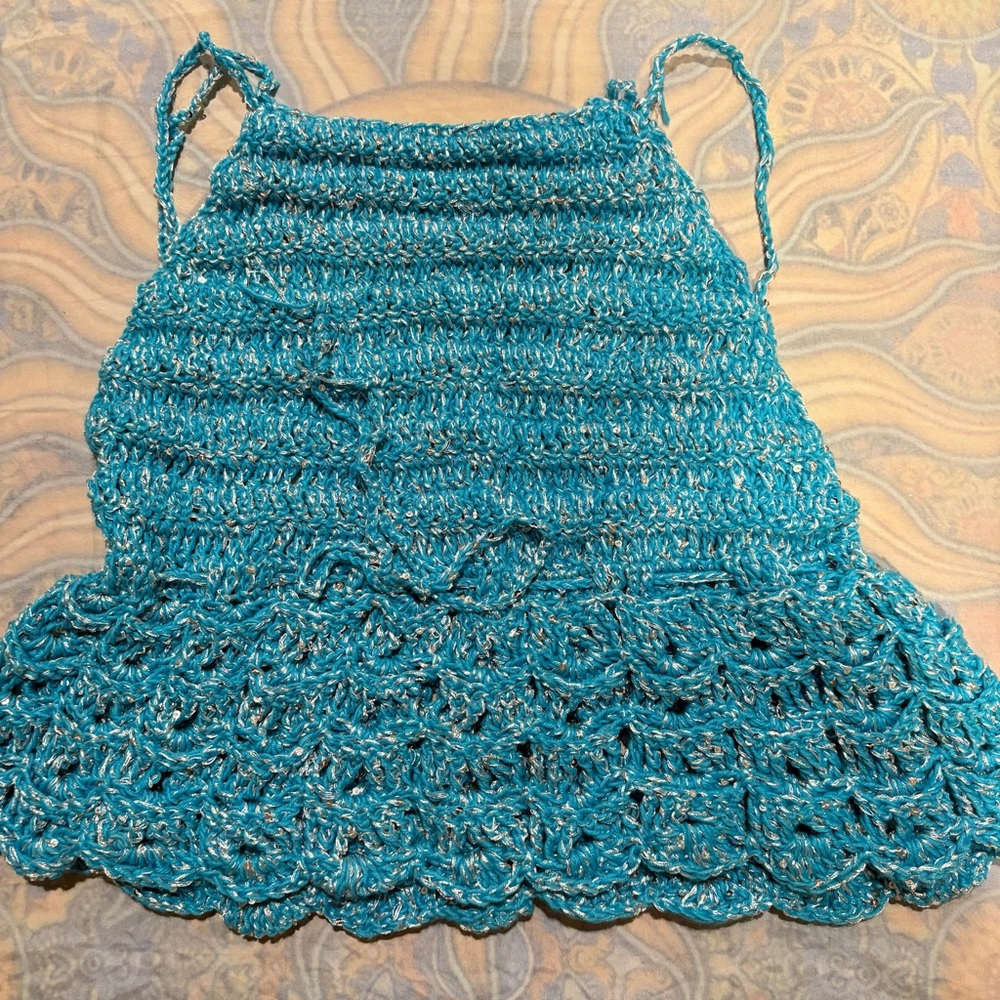 Teal Crochet Women Top Hand made
